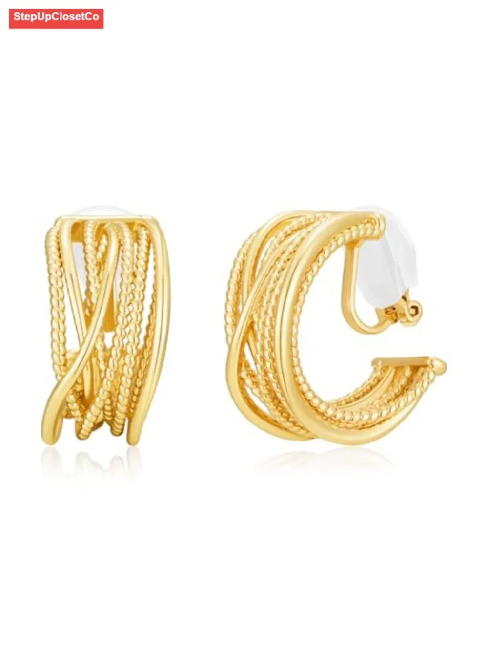 Gold Plated Twisted Rope Clip On Hoop Earrings Non Pierced